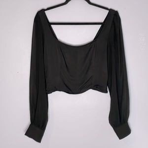 Urban Outfitters Lena Sheer Puff Sleeve Square Cropped Neck Blouse size L